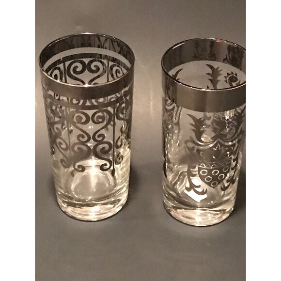 Kimiko Guardian Shield Crest Vintage Highball Glass Silver Design | Vintage 60's - Picture 3 of 5